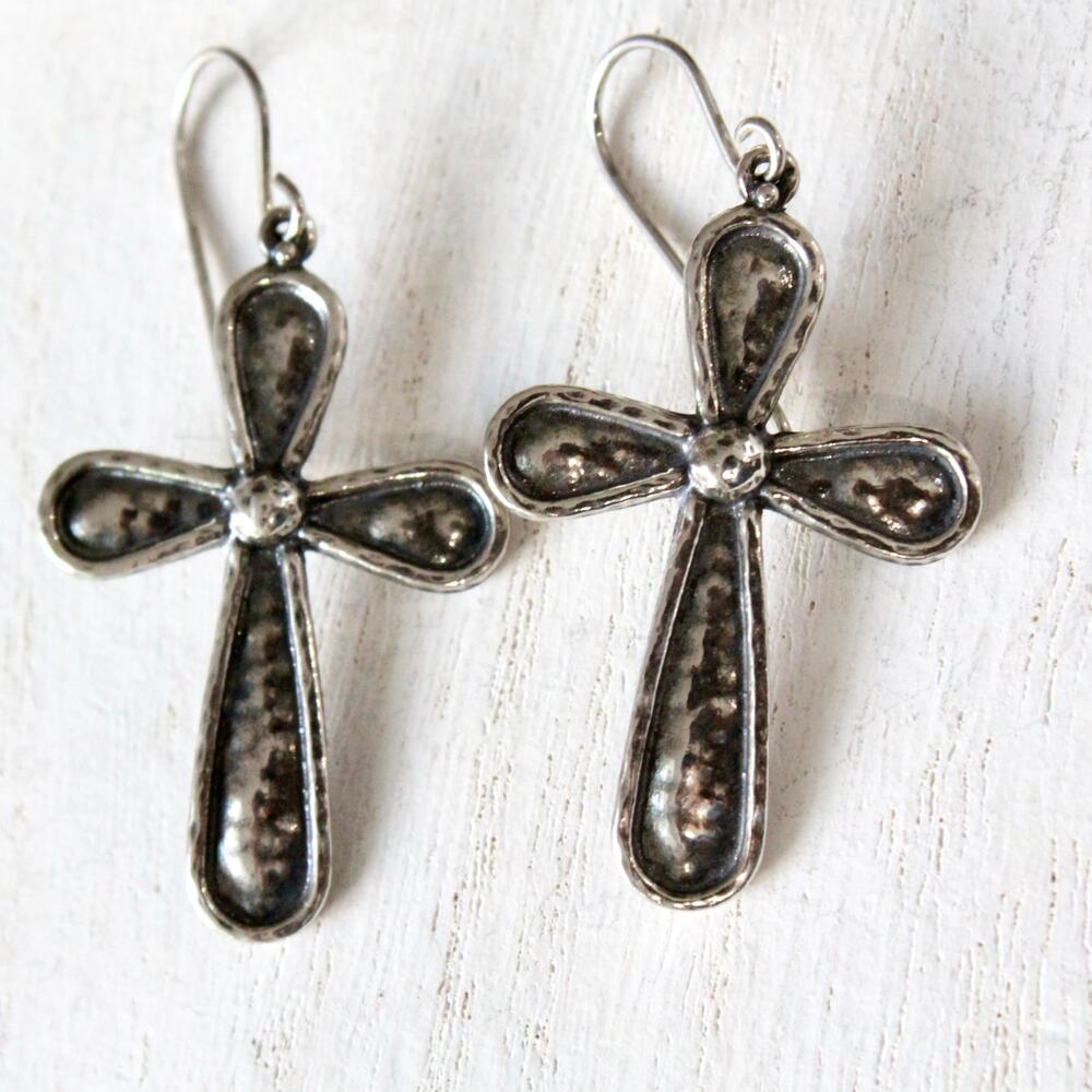 Vintage Or Paz PZ Sterling Silver 925 Cross-Shaped Dangle Earrings ISRAEL